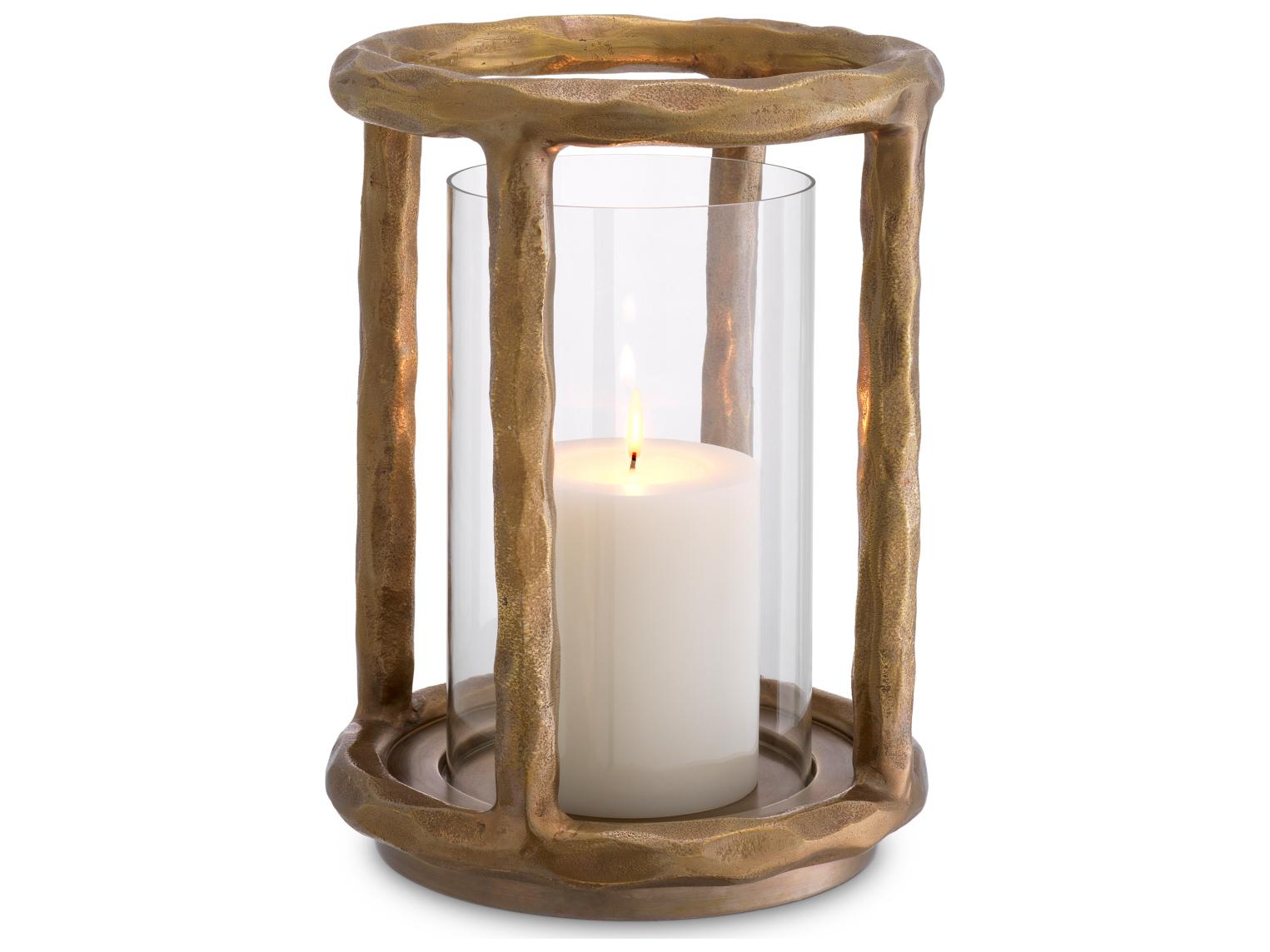 Eichholtz Vintage Brass X Clear Glass Candle Holder
