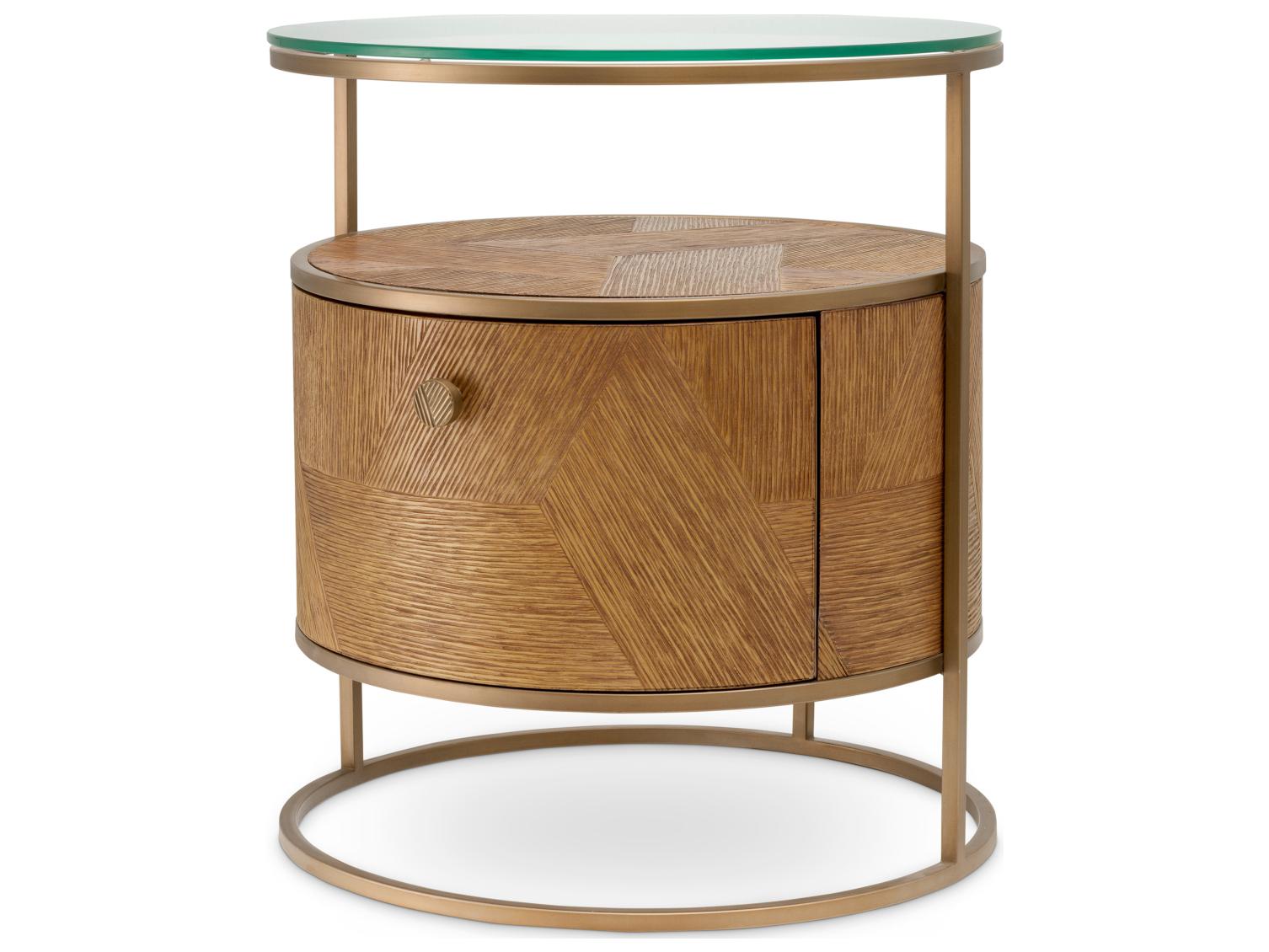 Eichholtz 1-Drawer Brown Oak Wood Nightstand