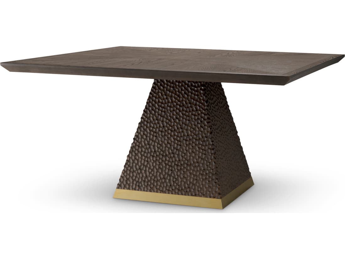 Eichholtz Rectangular Wood Ebony Oak Veneer X Antique Brass Dining Table