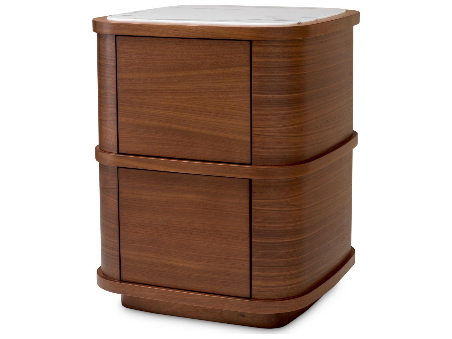 Eichholtz 2-Drawers Brown Walnut Wood Nightstand