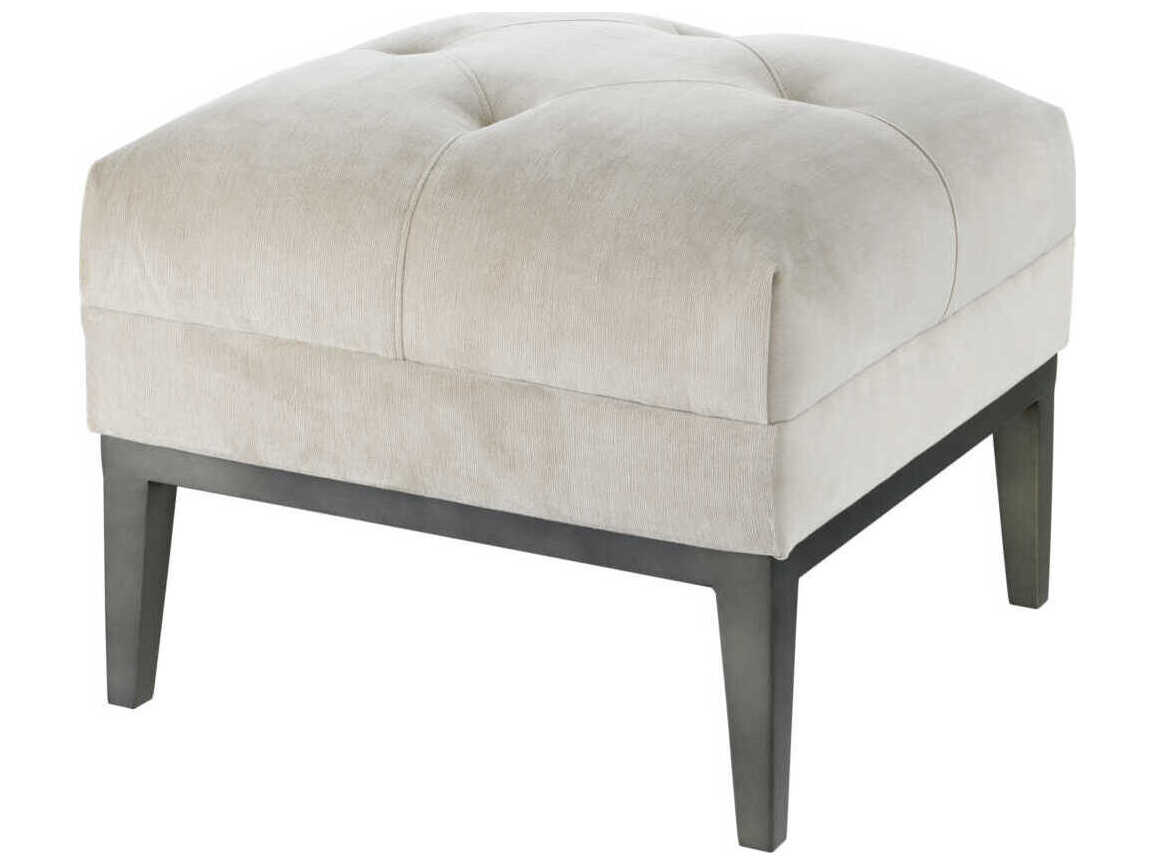 Eichholtz Cesare Pebble Grey Gunmetal Base Upholstered Accent Stool