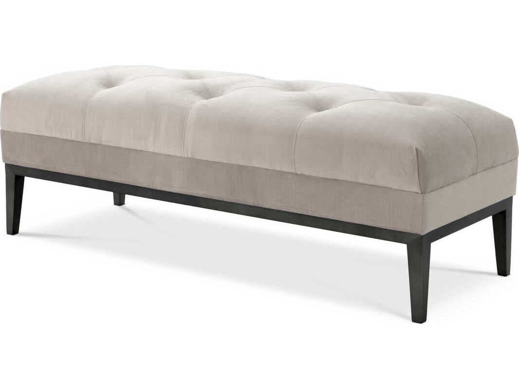 Eichholtz Cesare Pebble Grey Gunmetal Base Upholstered Accent Bench