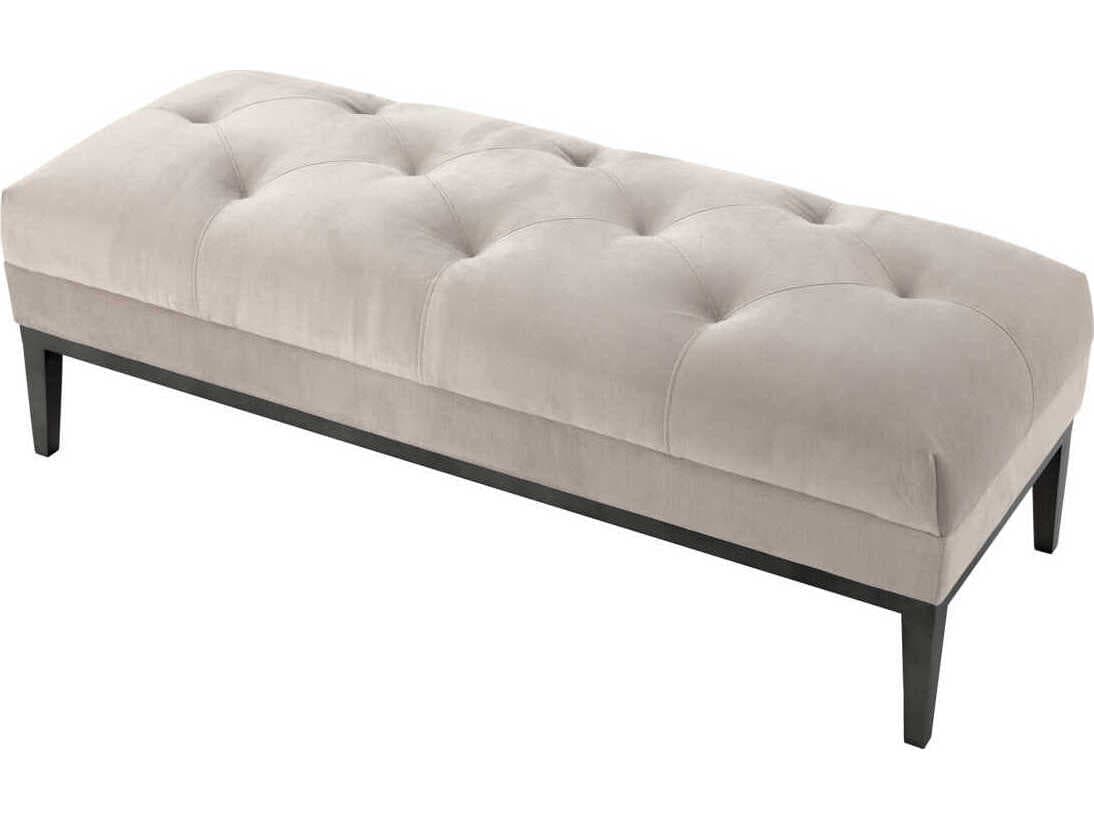 Eichholtz Cesare Pebble Grey Gunmetal Base Upholstered Accent Bench
