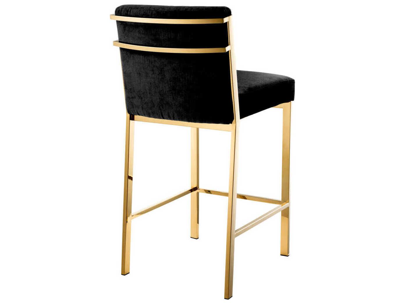 Eichholtz Scott Gold Black Velvet Upholstered Counter Stool