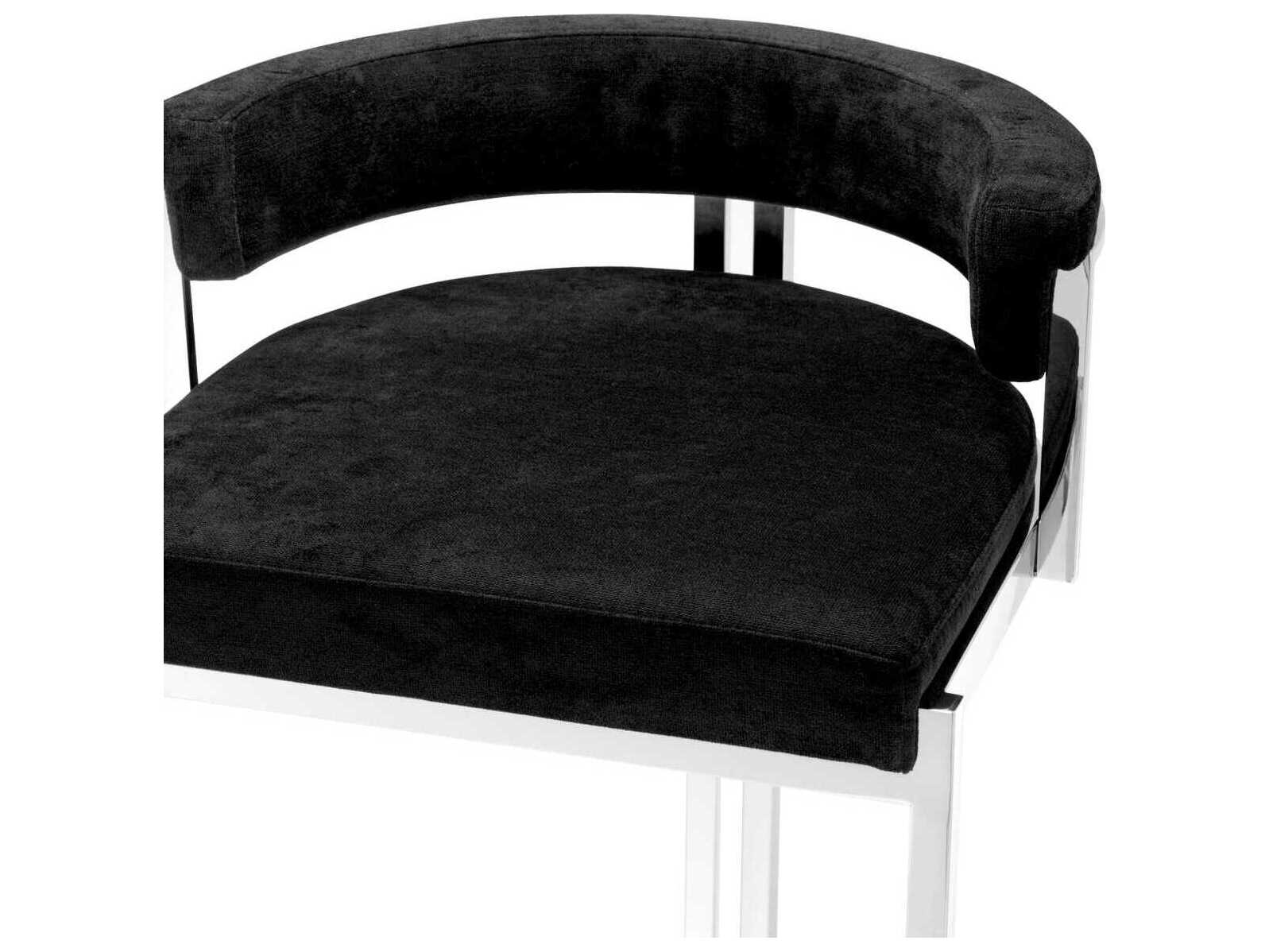 Eichholtz Dante Polished Stainless Steel Black Velvet Upholstered Counter Stool