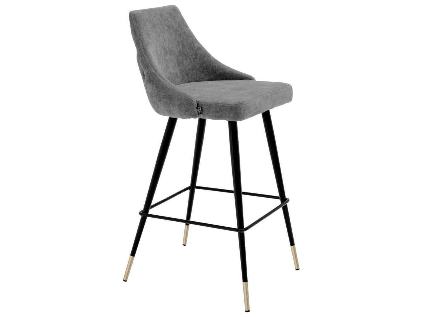 Eichholtz Cedro Clarck Grey Black & Brass Legs Upholstered Bar Stool