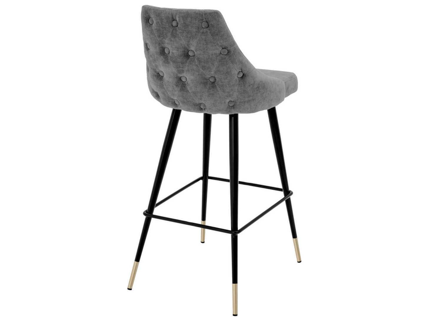 Eichholtz Cedro Clarck Grey Black & Brass Legs Upholstered Bar Stool
