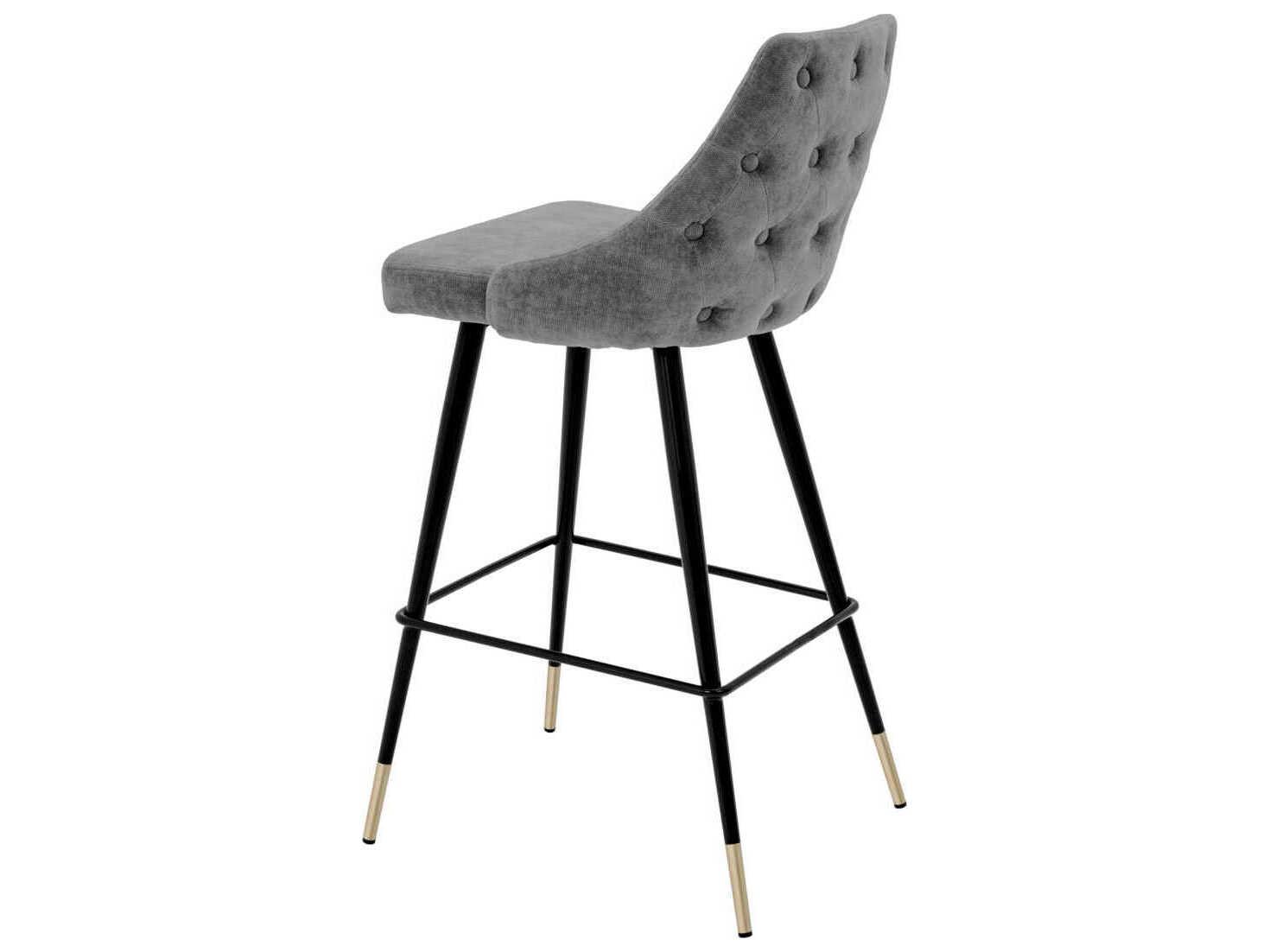 Eichholtz Cedro Clarck Grey Black & Brass Legs Upholstered Bar Stool
