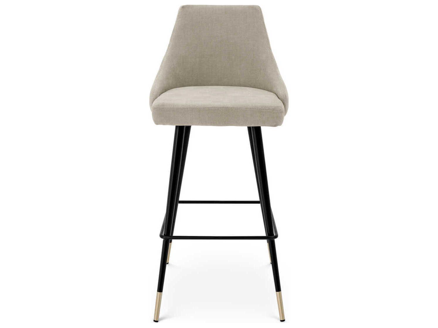Eichholtz Cedro Clarck Sand Black & Brass Legs Upholstered Bar Stool