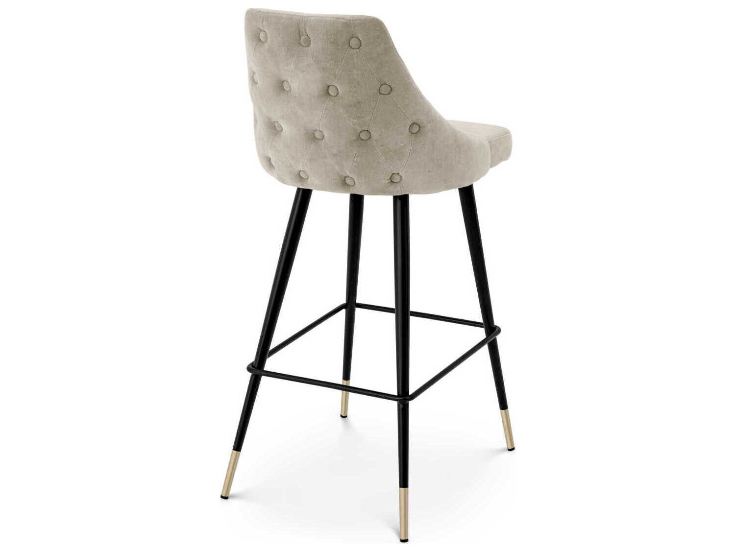Eichholtz Cedro Clarck Sand Black & Brass Legs Upholstered Bar Stool
