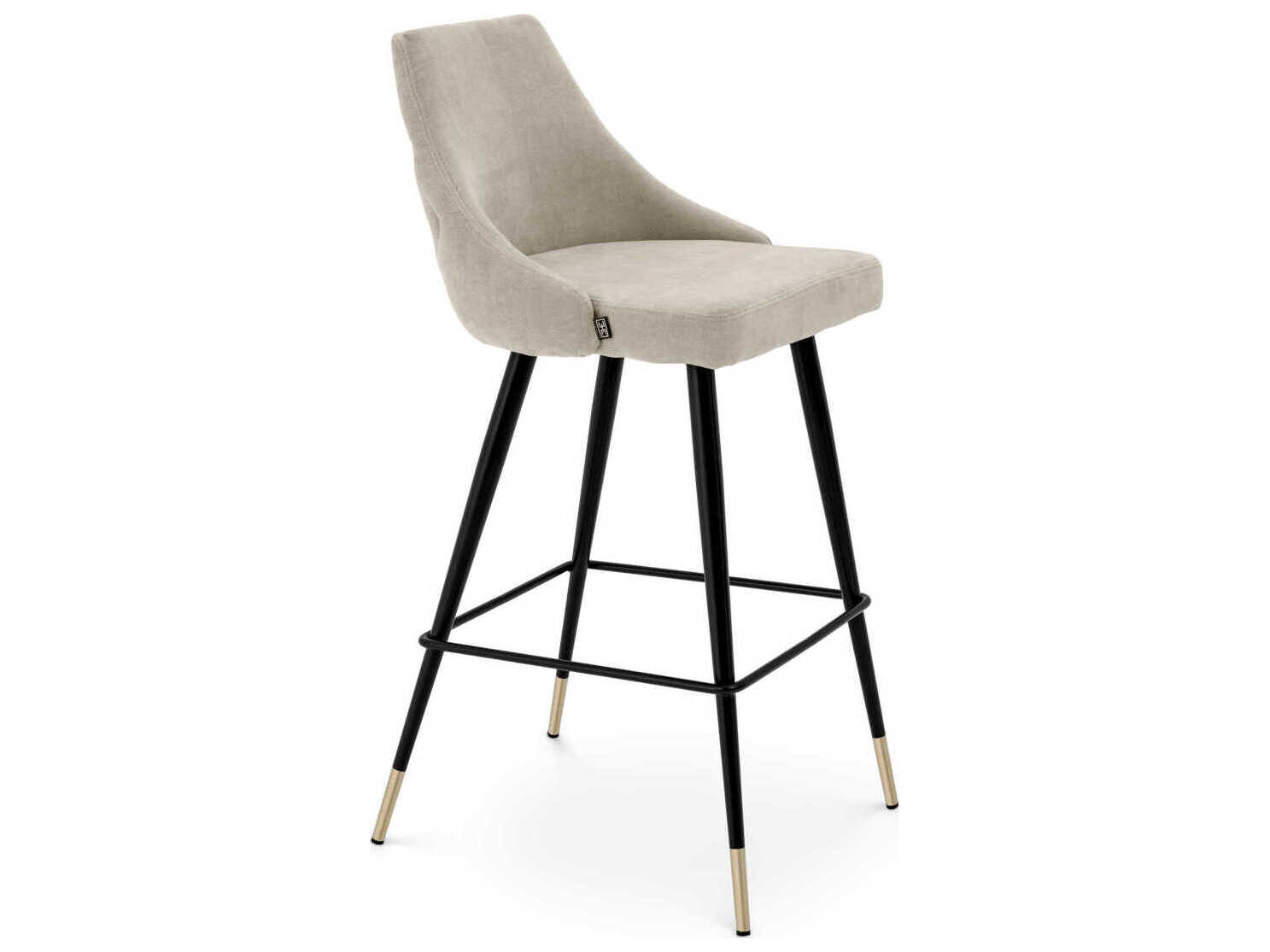 Eichholtz Cedro Clarck Sand Black & Brass Legs Upholstered Bar Stool