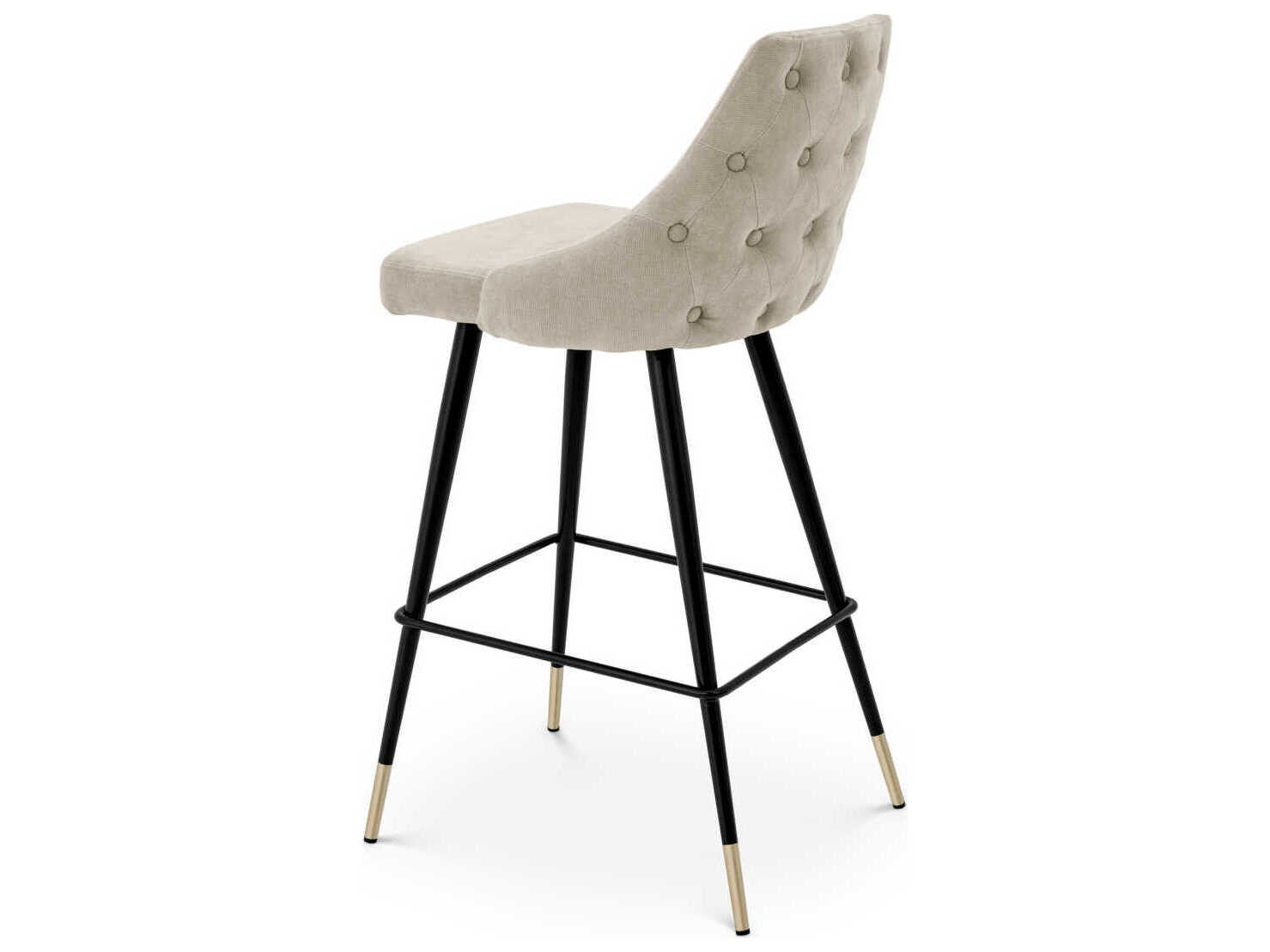 Eichholtz Cedro Clarck Sand Black & Brass Legs Upholstered Bar Stool