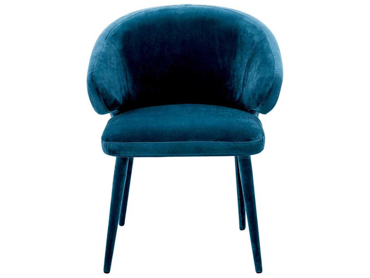 Eichholtz Cardinale Blue Velvet Upholstered Arm Dining Chair