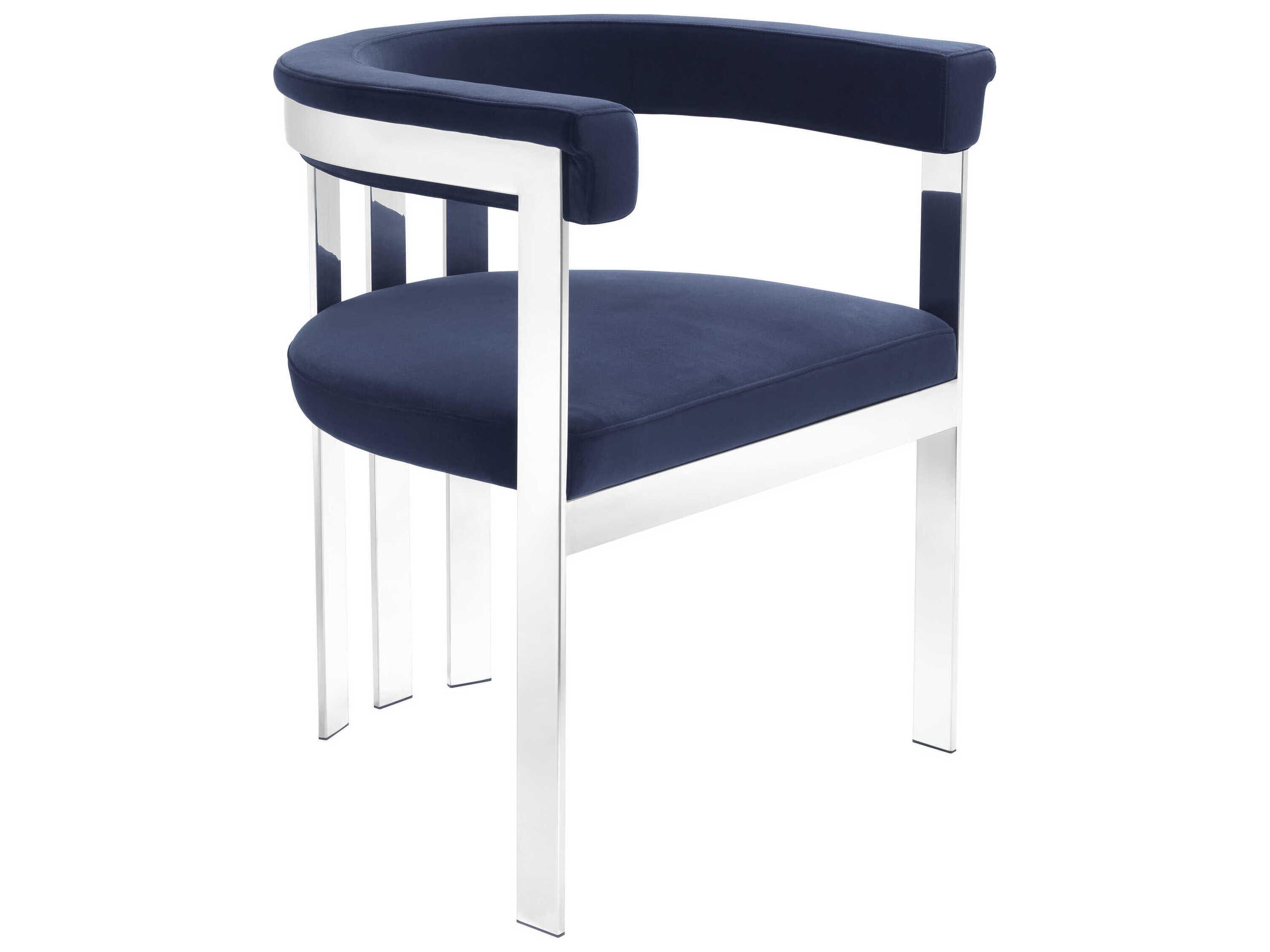 Eichholtz Clubhouse Blue Velvet Upholstered Arm Dining Chair