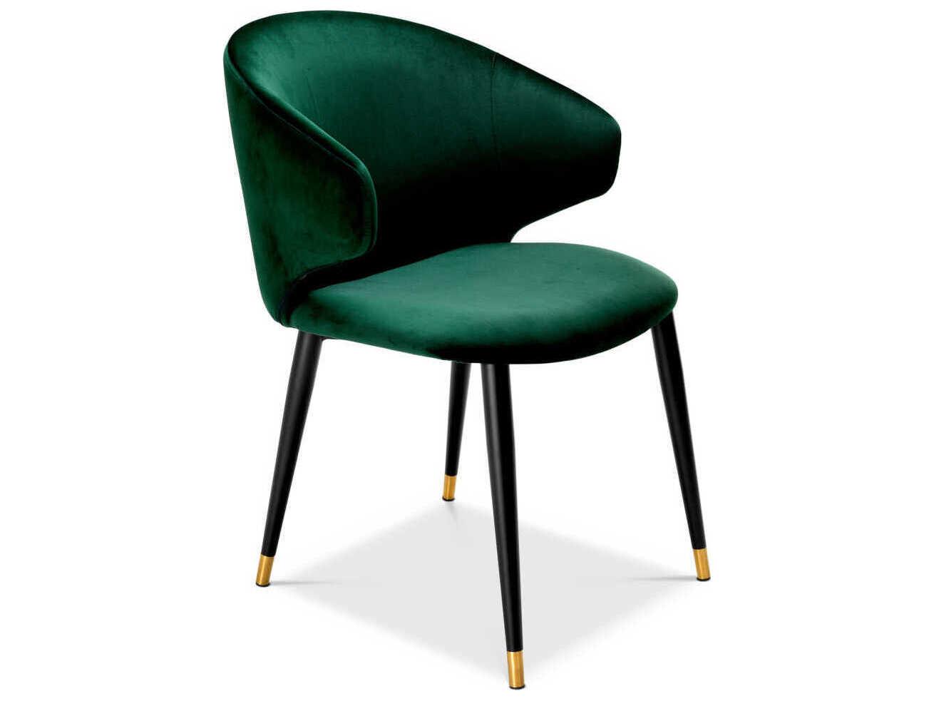 Eichholtz Volante Green Velvet Upholstered Arm Dining Chair