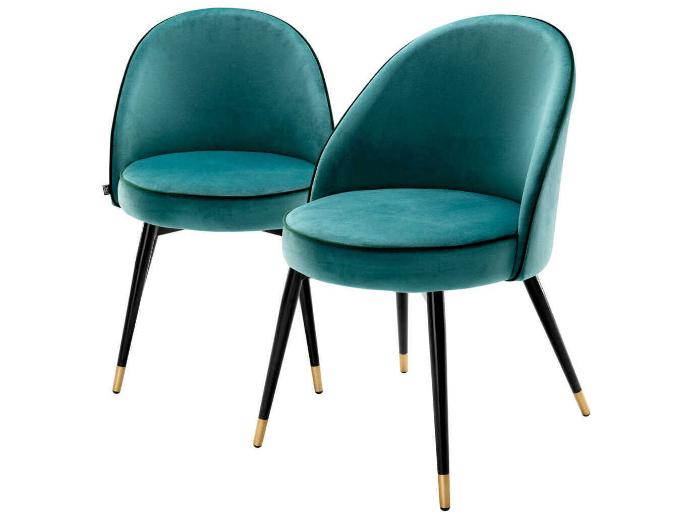 Eichholtz Cooper Black Velvet Upholstered Armless Dining Chair Set of 2