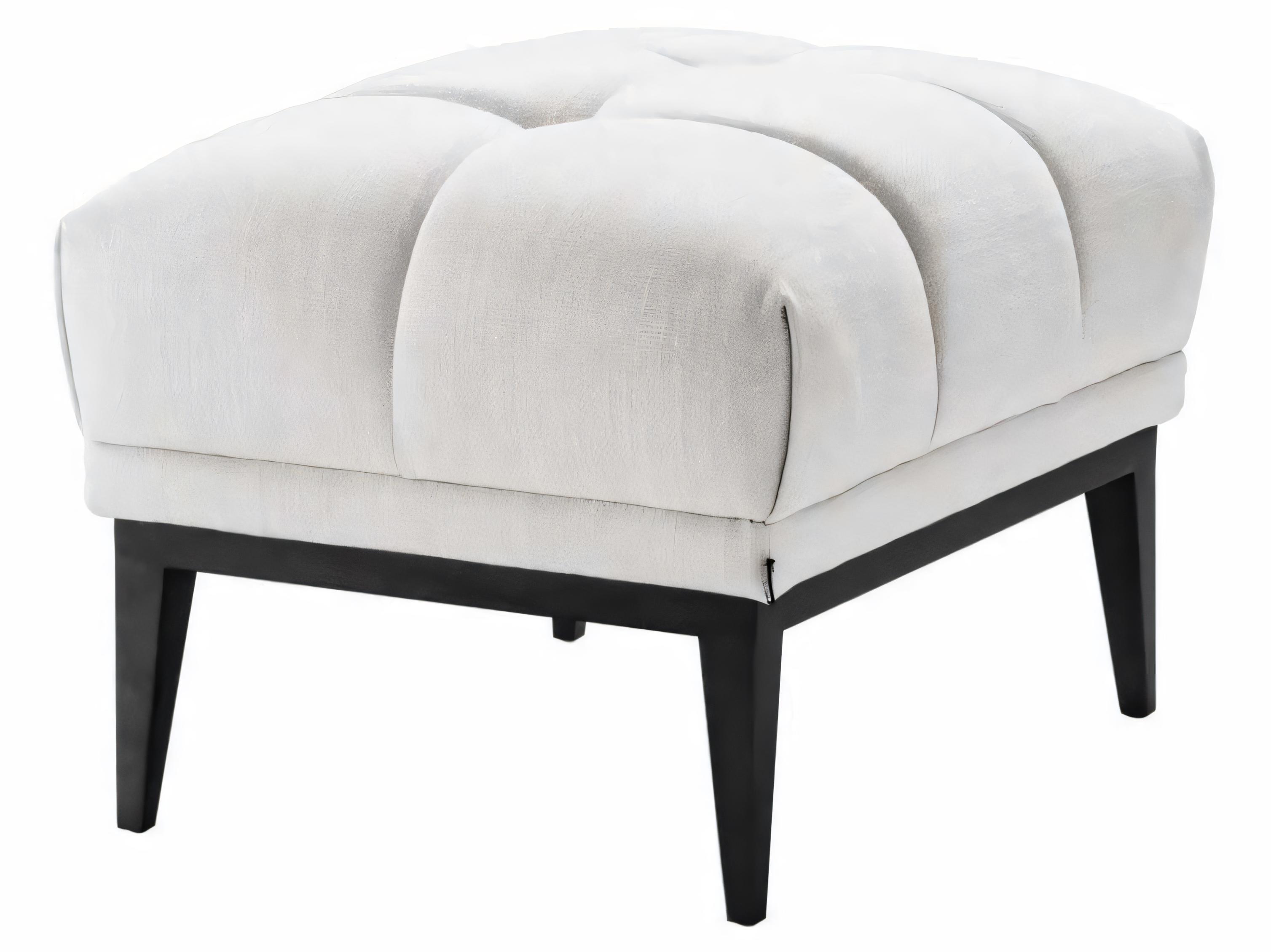 Eichholtz Aurelio Avalon White Gunmetal Base Cream Upholstered Ottoman