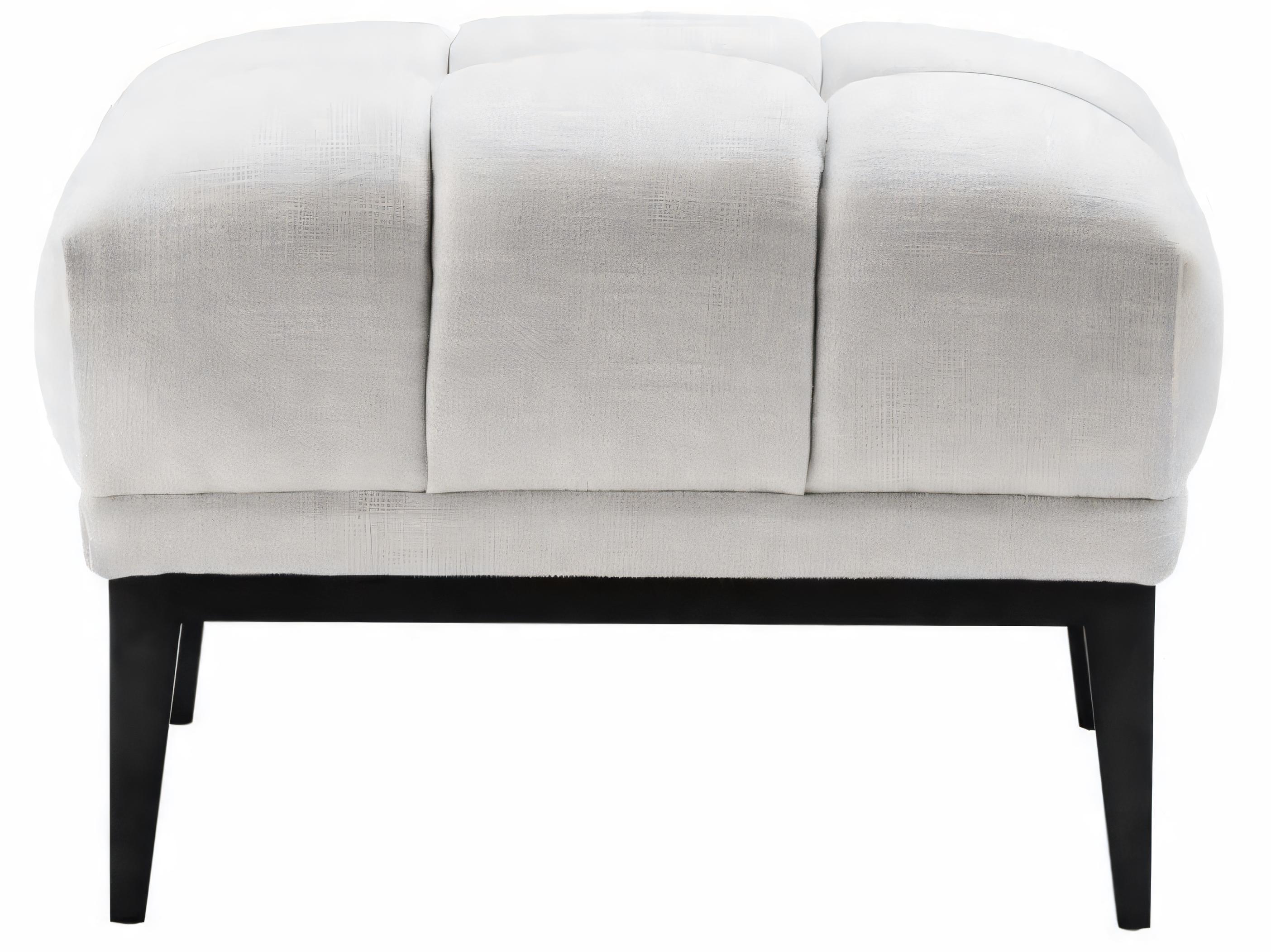 Eichholtz Aurelio Avalon White Gunmetal Base Cream Upholstered Ottoman