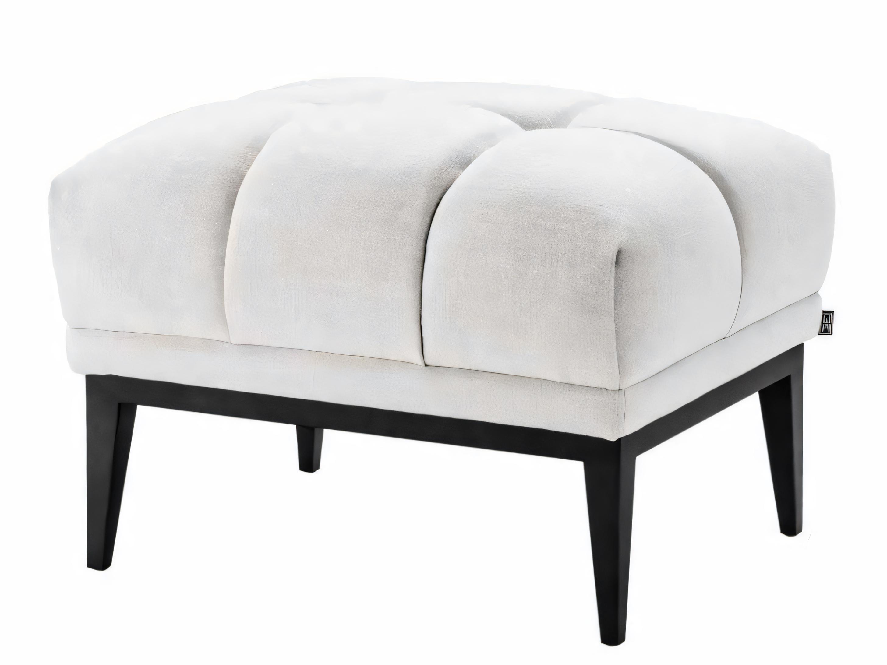 Eichholtz Aurelio Avalon White Gunmetal Base Cream Upholstered Ottoman