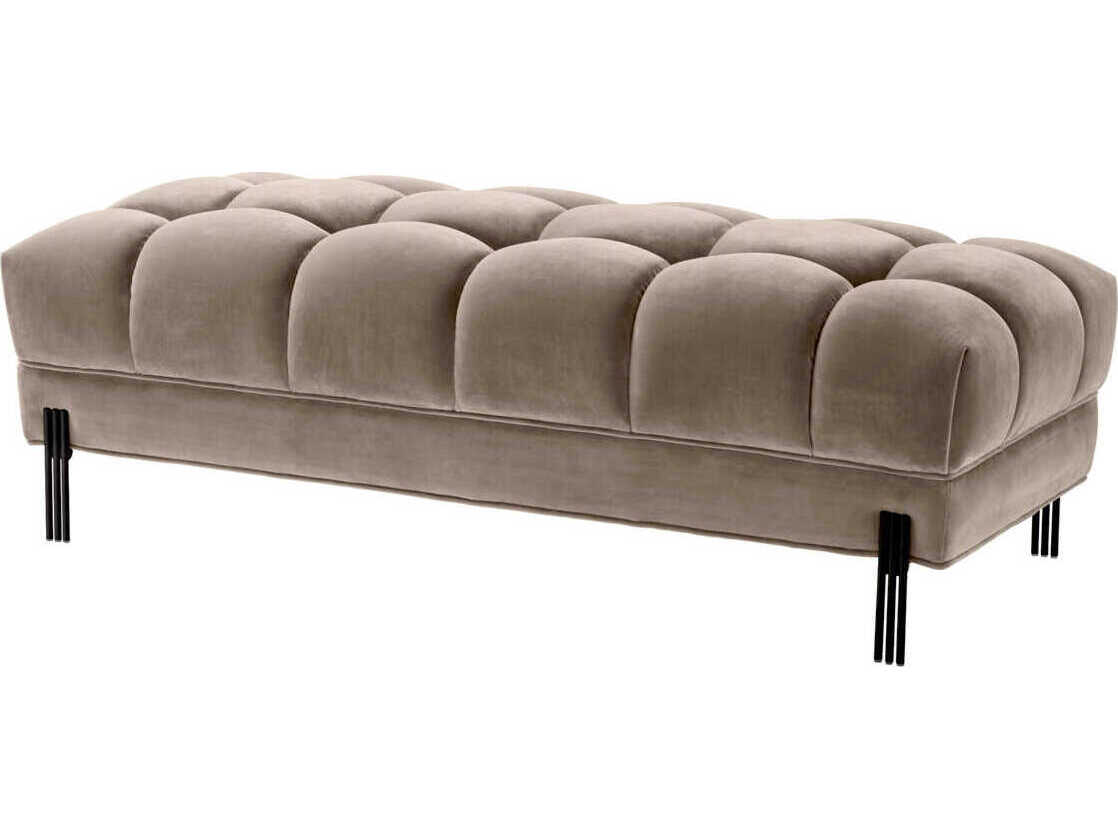 Eichholtz Sienna Savona Greige Velvet Black Legs Beige Upholstered Accent Bench