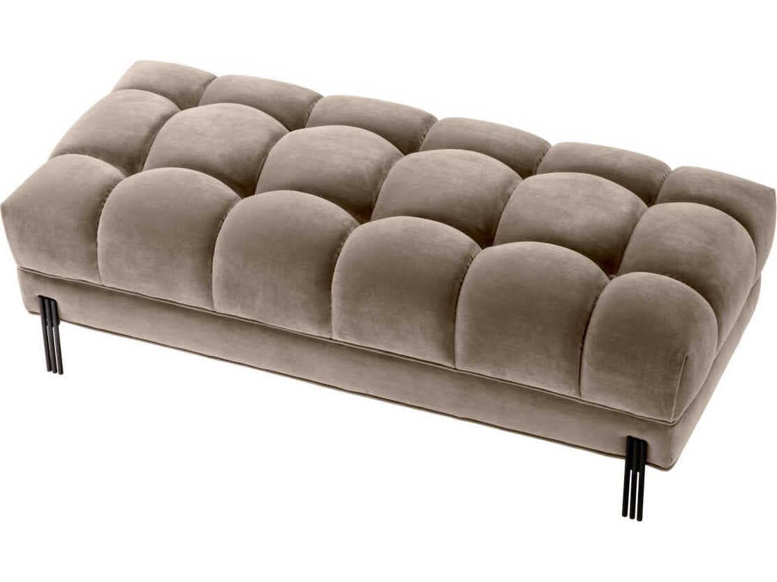 Eichholtz Sienna Savona Greige Velvet Black Legs Beige Upholstered Accent Bench
