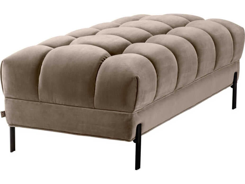 Eichholtz Sienna Savona Greige Velvet Black Legs Beige Upholstered Accent Bench
