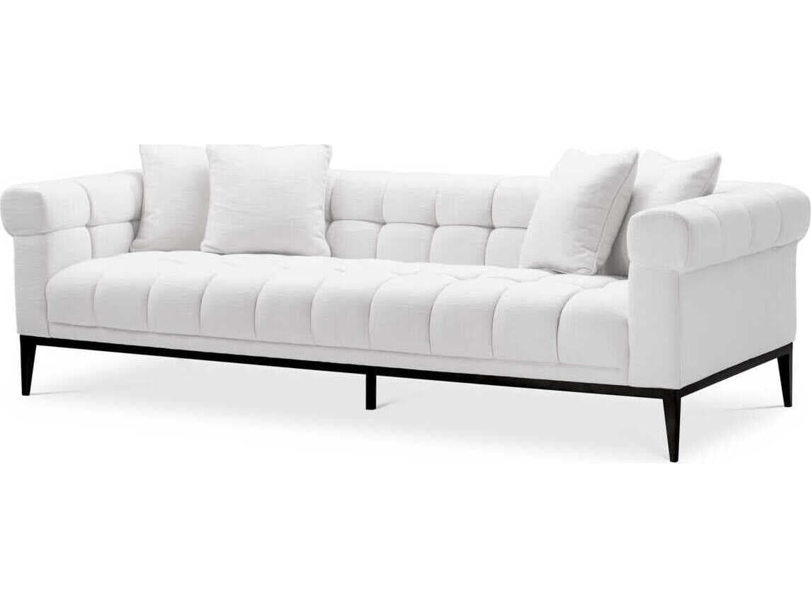 Eichholtz Aurelio Avalon White Gunmetal Base Upholstered Sofa
