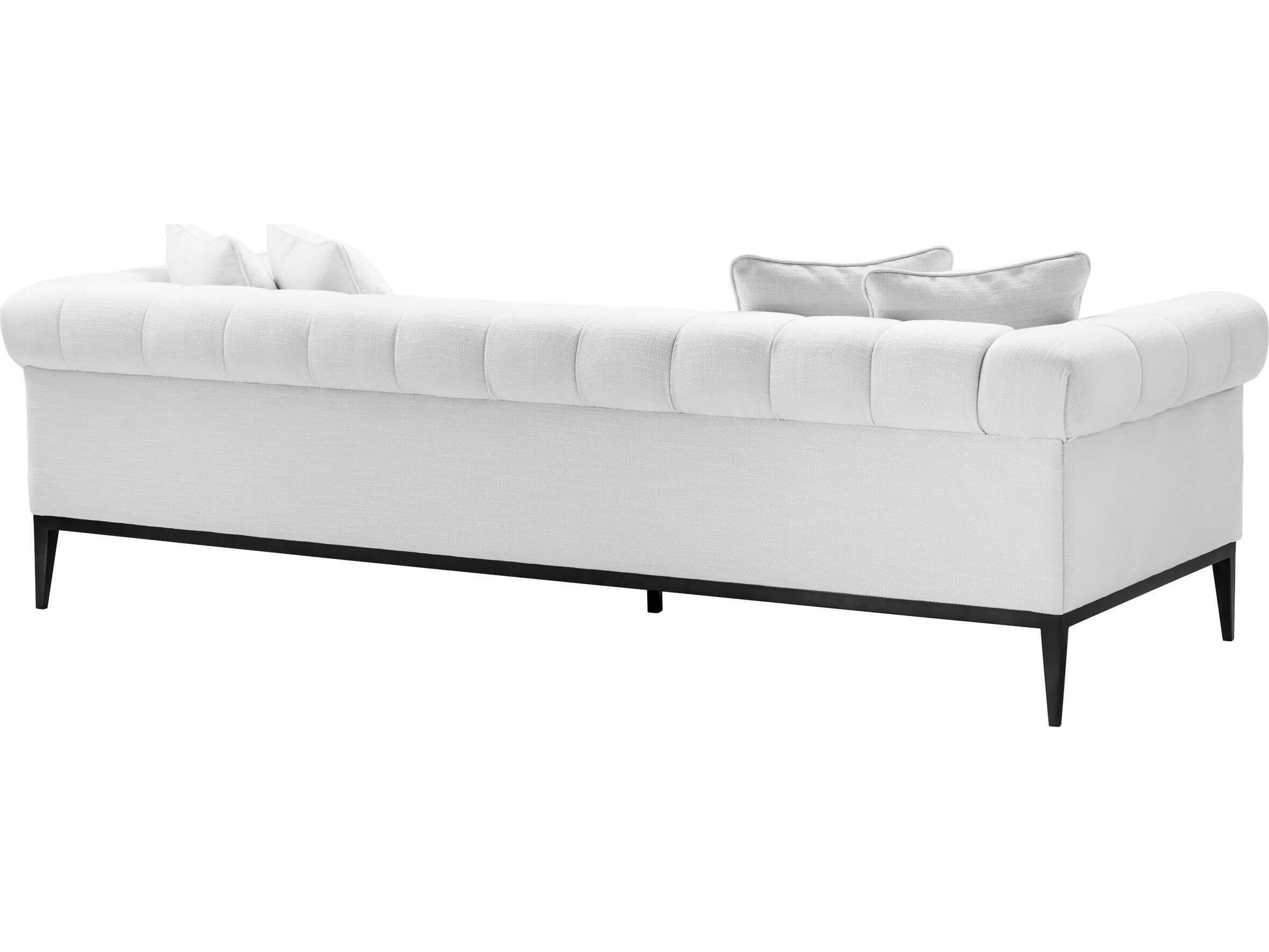 Eichholtz Aurelio Avalon White Gunmetal Base Upholstered Sofa