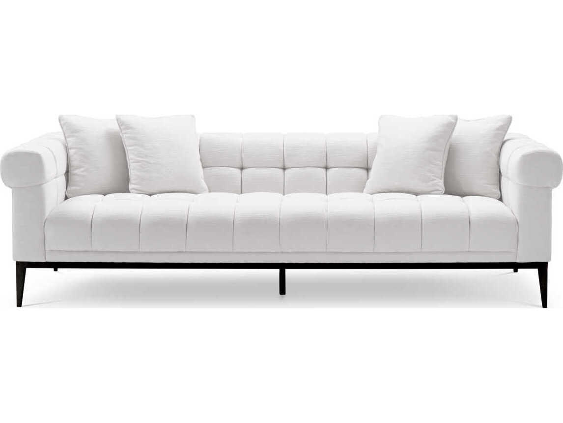 Eichholtz Aurelio Avalon White Gunmetal Base Upholstered Sofa