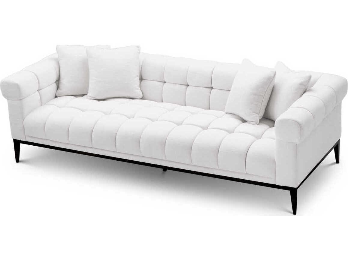 Eichholtz Aurelio Avalon White Gunmetal Base Upholstered Sofa