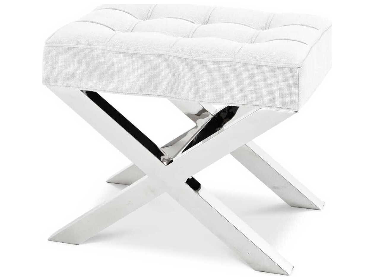 Eichholtz Beekman Avalon White Polished Stainless Steel Upholstered Accent Stool