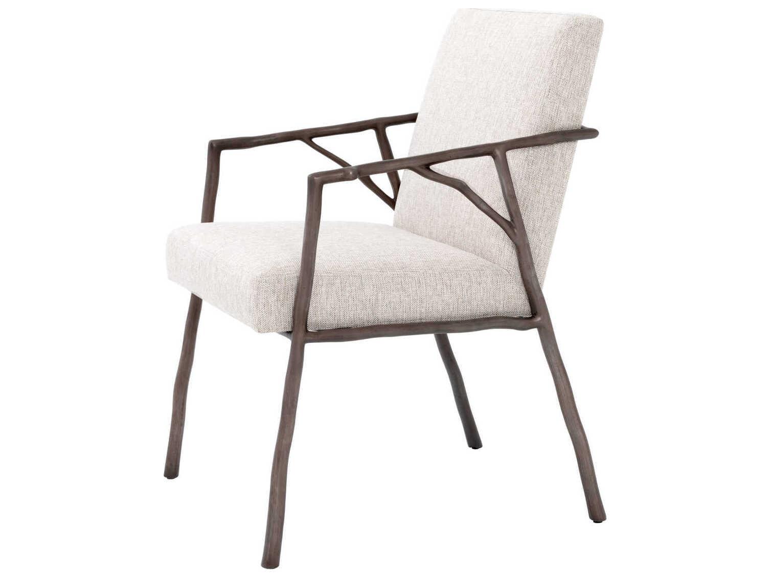 Eichholtz Antico Bronze Upholstered Arm Dining Chair