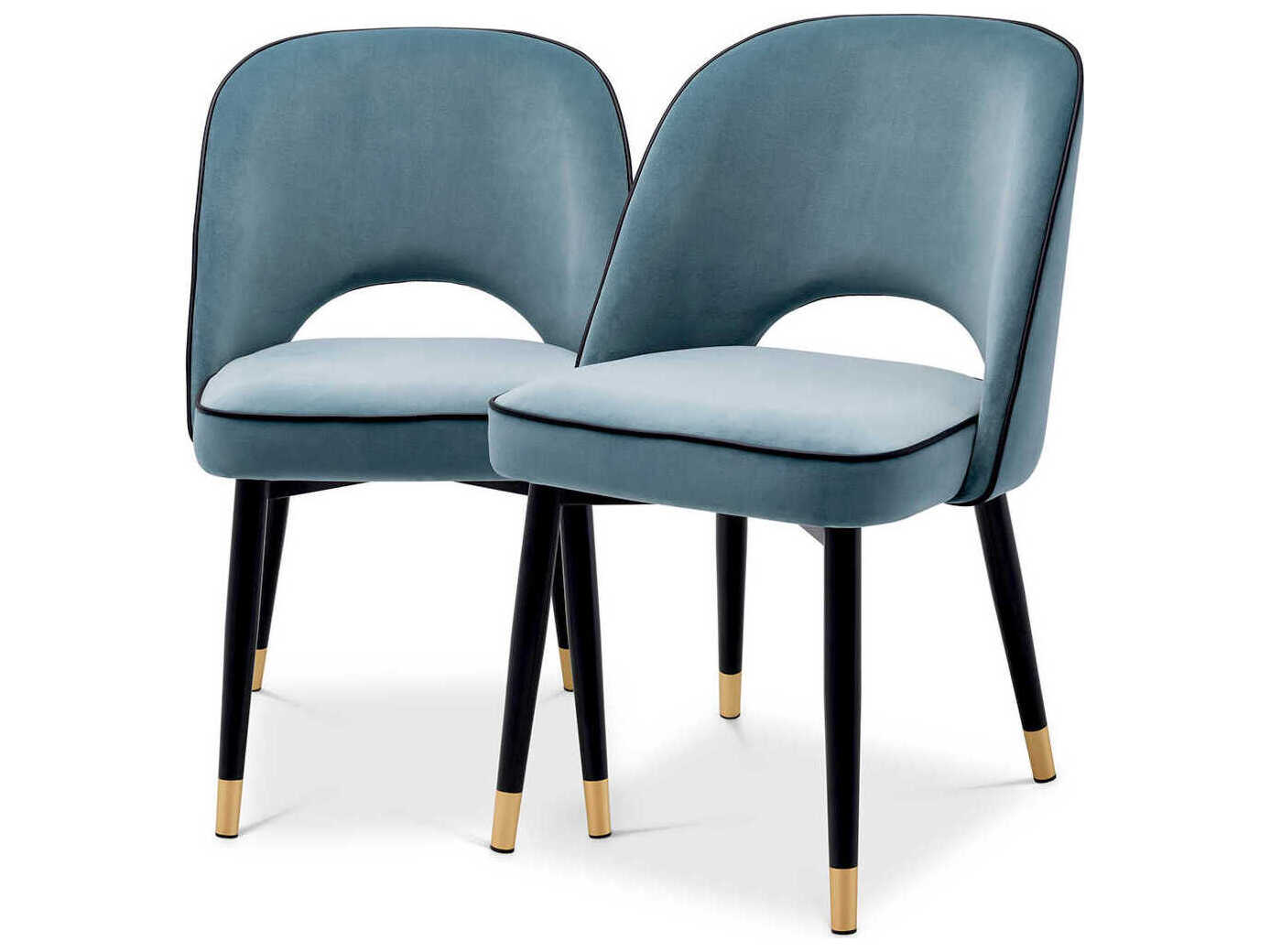 Eichholtz Cliff Blue Velvet Upholstered Armless Dining Chair Set of 2