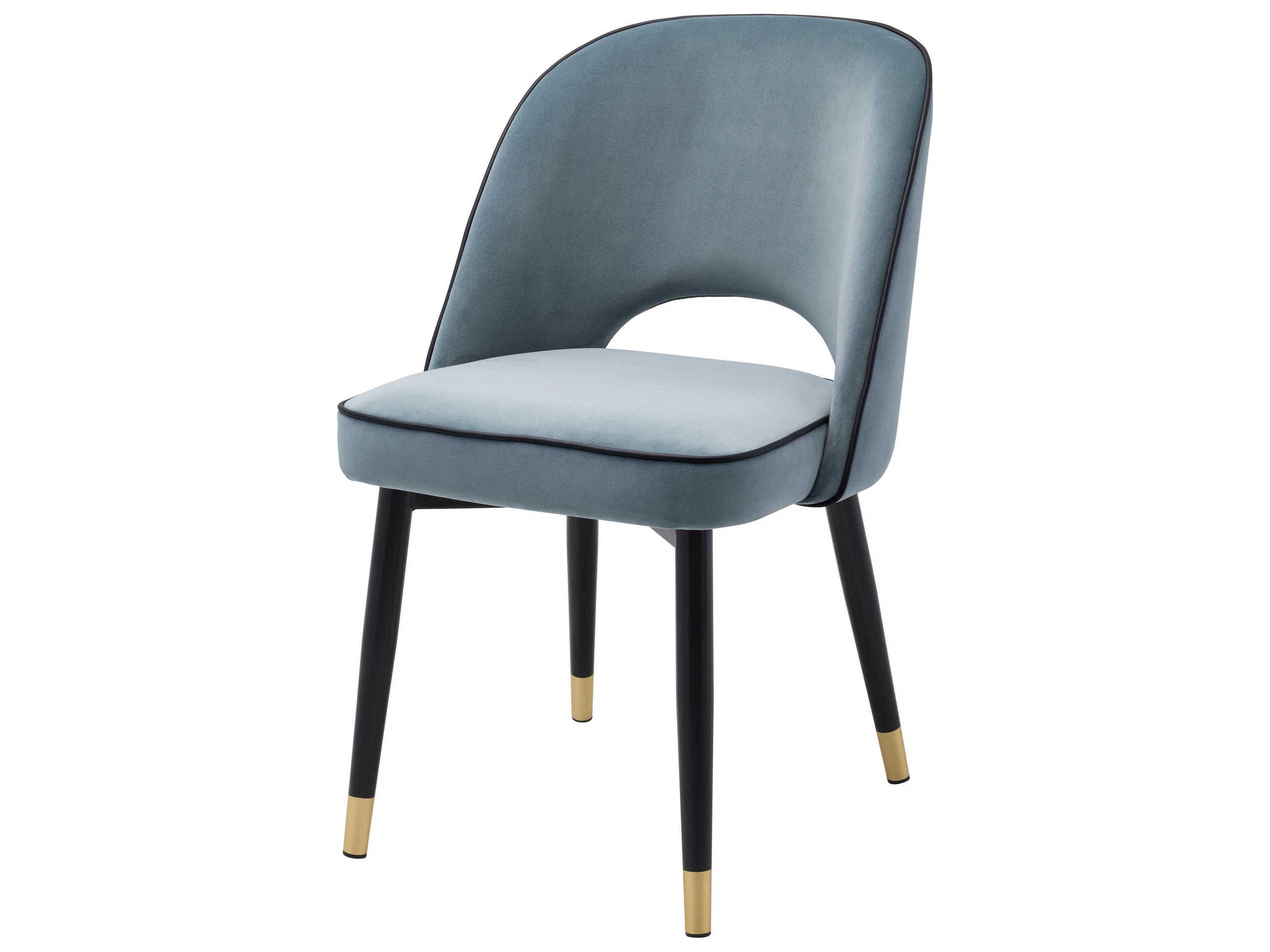 Eichholtz Cliff Blue Velvet Upholstered Armless Dining Chair Set of 2