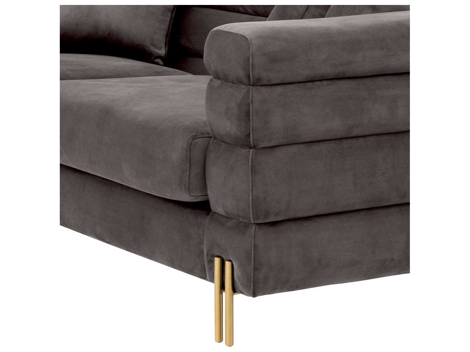 Eichholtz York Savona Grey Velvet Brushed Brass Legs Upholstered Sofa