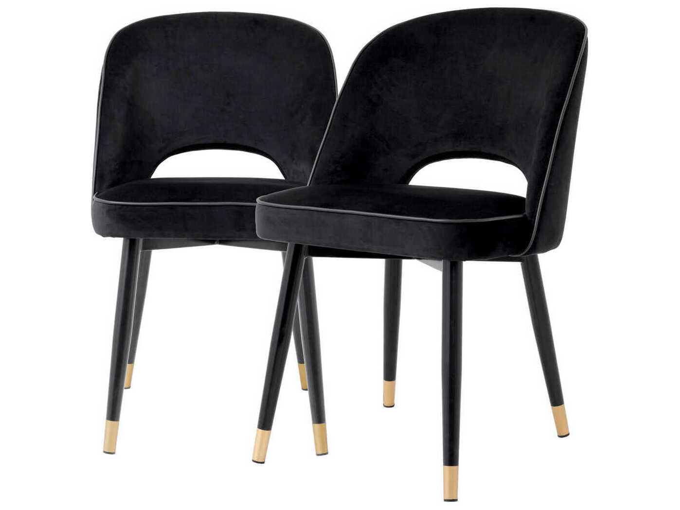 Eichholtz Cliff Black Velvet Upholstered Armless Dining Chair Set of 2