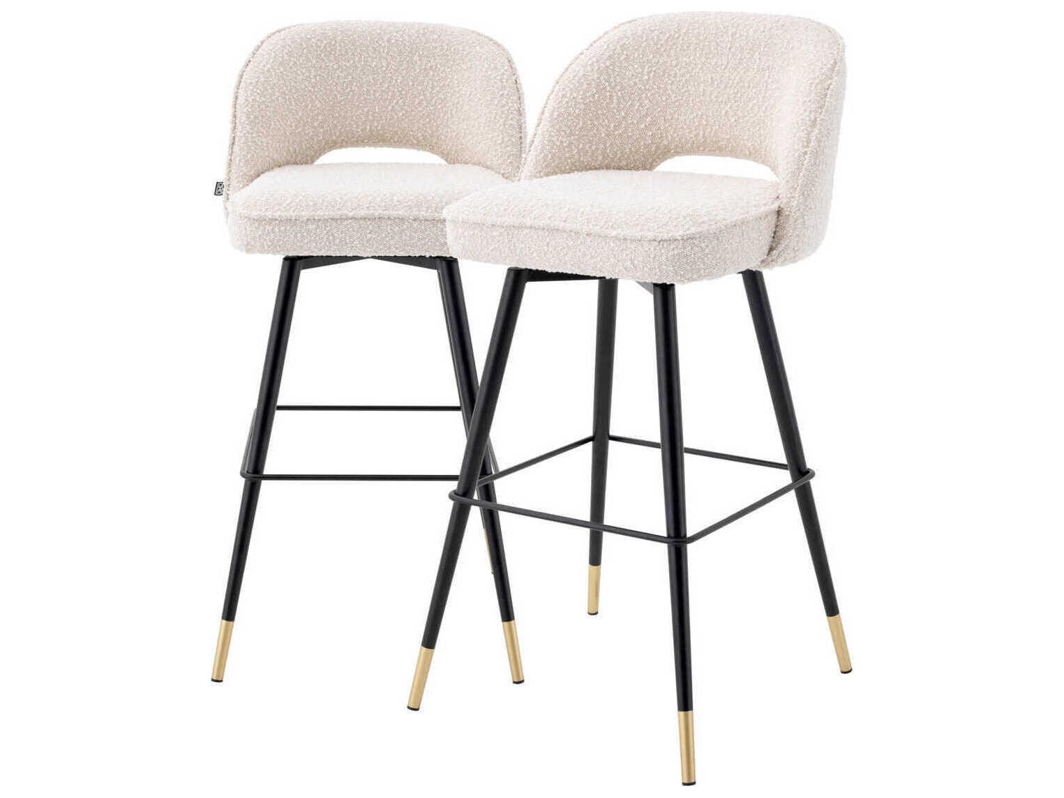 Eichholtz Cliff Boucle Cream Upholstered Swivel Bar Stool Set of 2