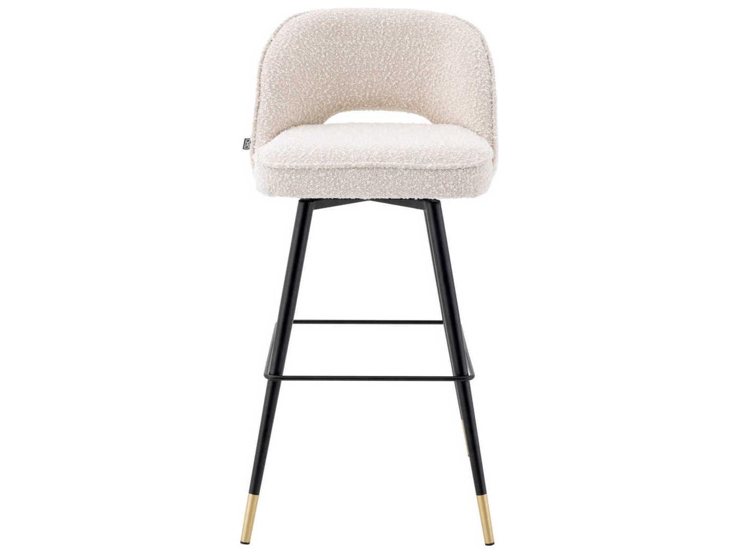 Eichholtz Cliff Boucle Cream Upholstered Swivel Bar Stool Set of 2