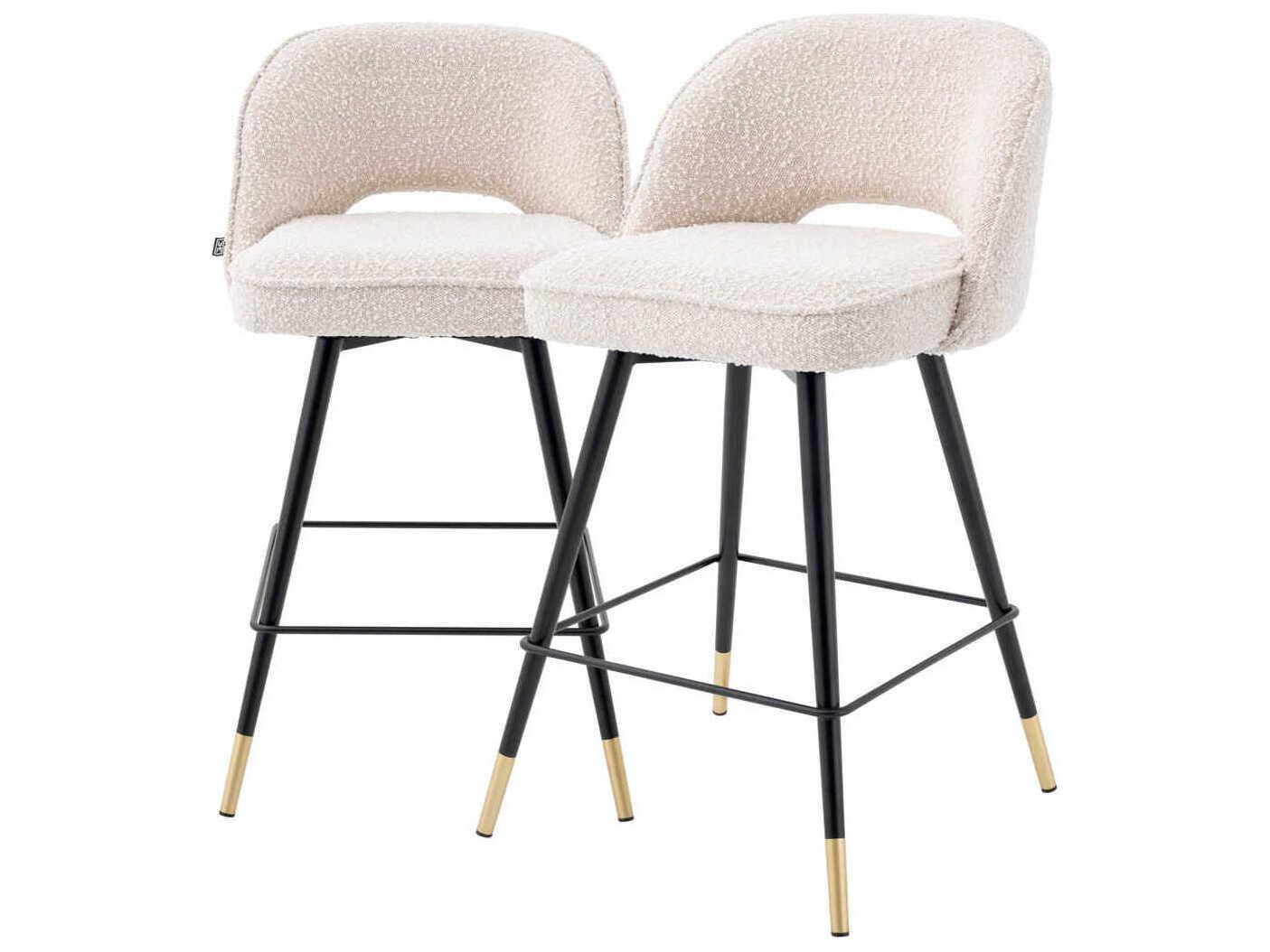 Eichholtz Cliff Boucle Cream Upholstered Swivel Counter Stool Set of 2