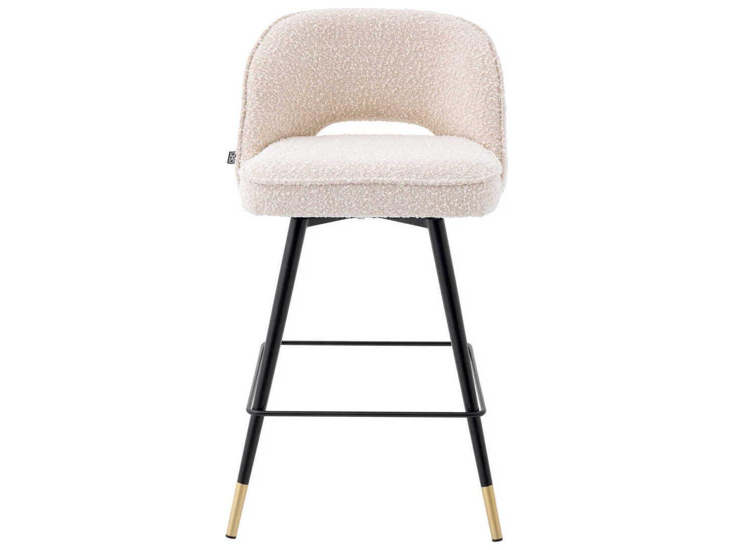 Eichholtz Cliff Boucle Cream Upholstered Swivel Counter Stool Set of 2