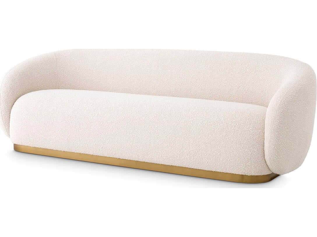 Eichholtz Brice Boucle Cream Brushed Brass Base Upholstered Sofa