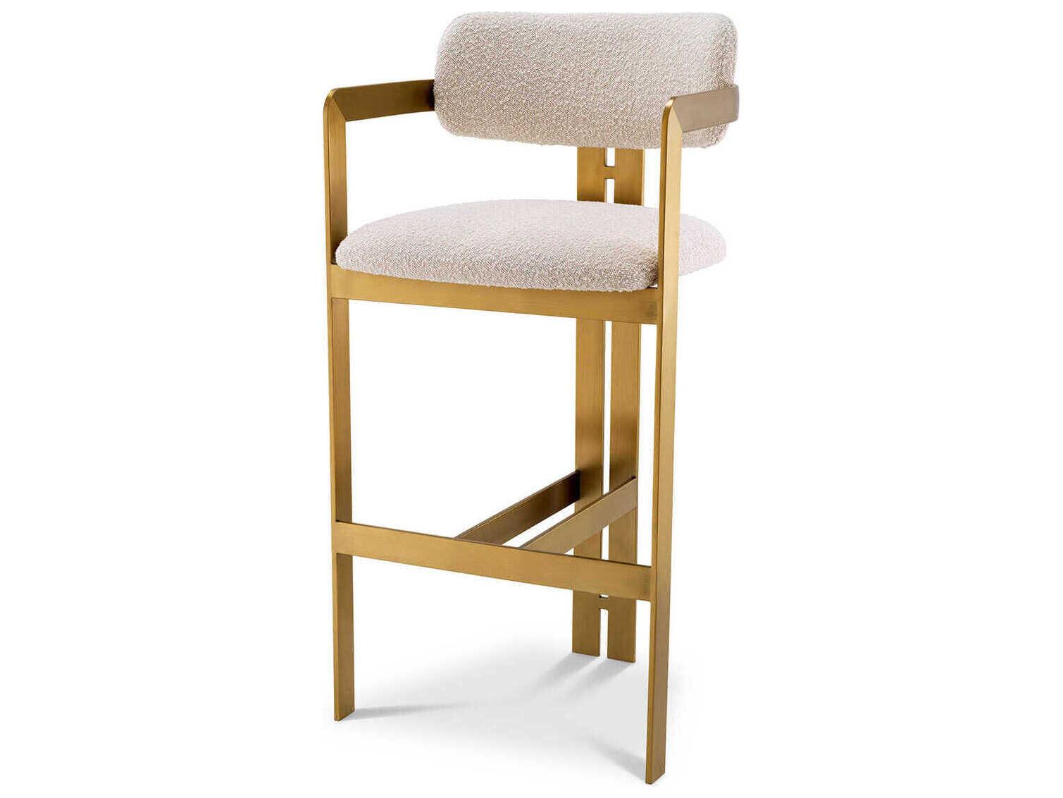 Eichholtz Donato Brushed Brass Boucle Cream Upholstered Bar Stool