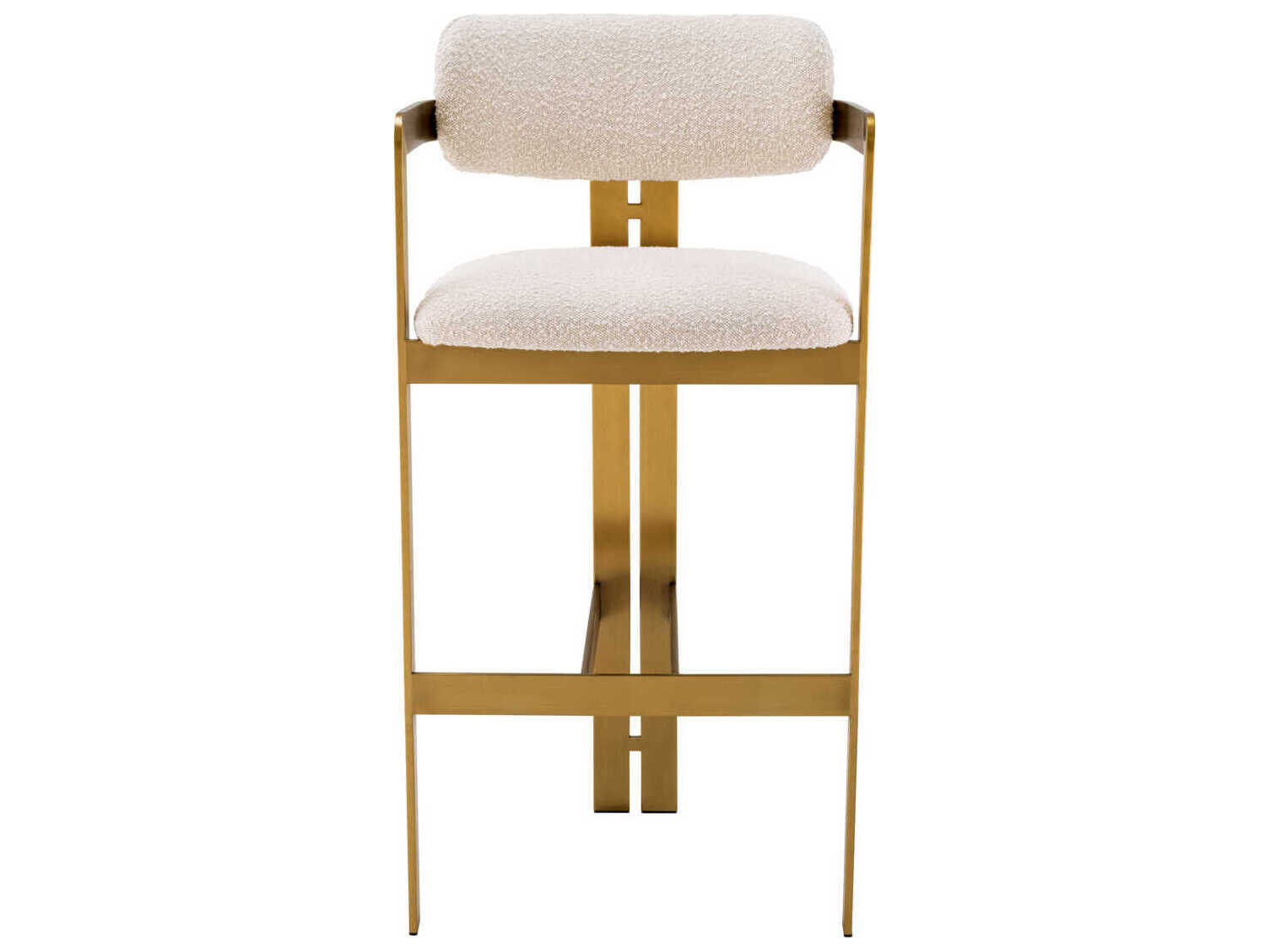 Eichholtz Donato Brushed Brass Boucle Cream Upholstered Bar Stool