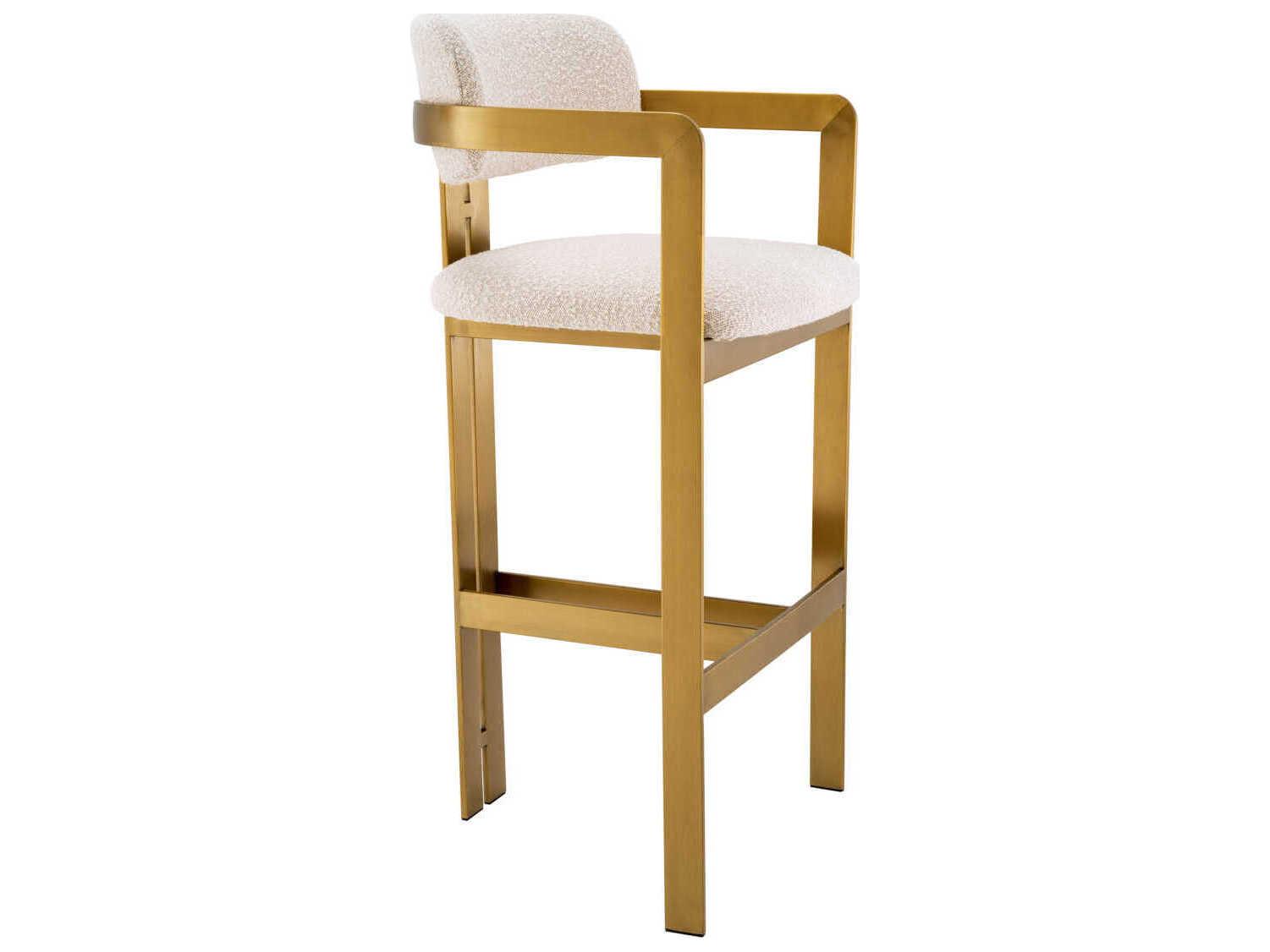 Eichholtz Donato Brushed Brass Boucle Cream Upholstered Bar Stool