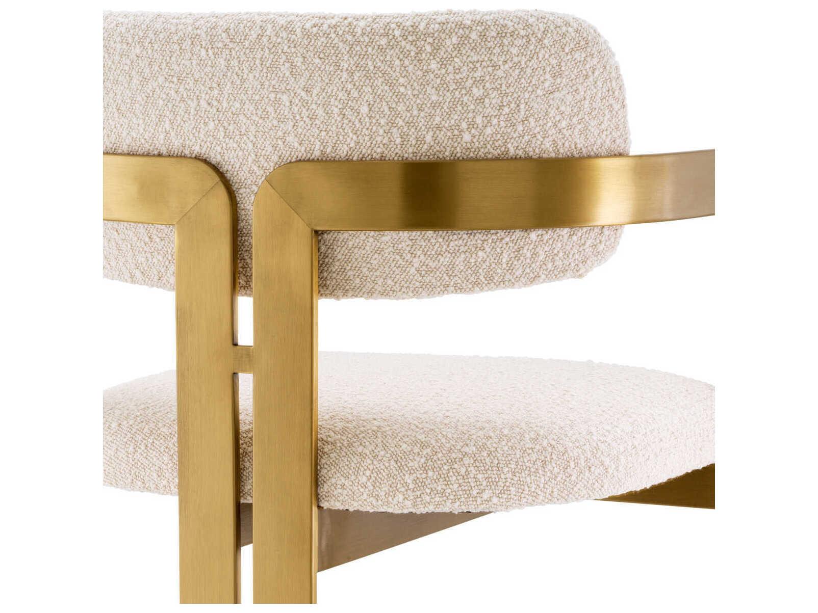Eichholtz Donato Brushed Brass Boucle Cream Upholstered Bar Stool