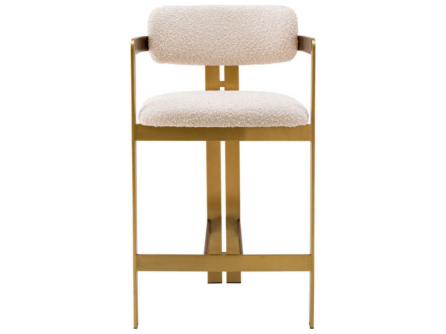 Eichholtz Donato Brushed Brass Boucle Cream Upholstered Counter Stool