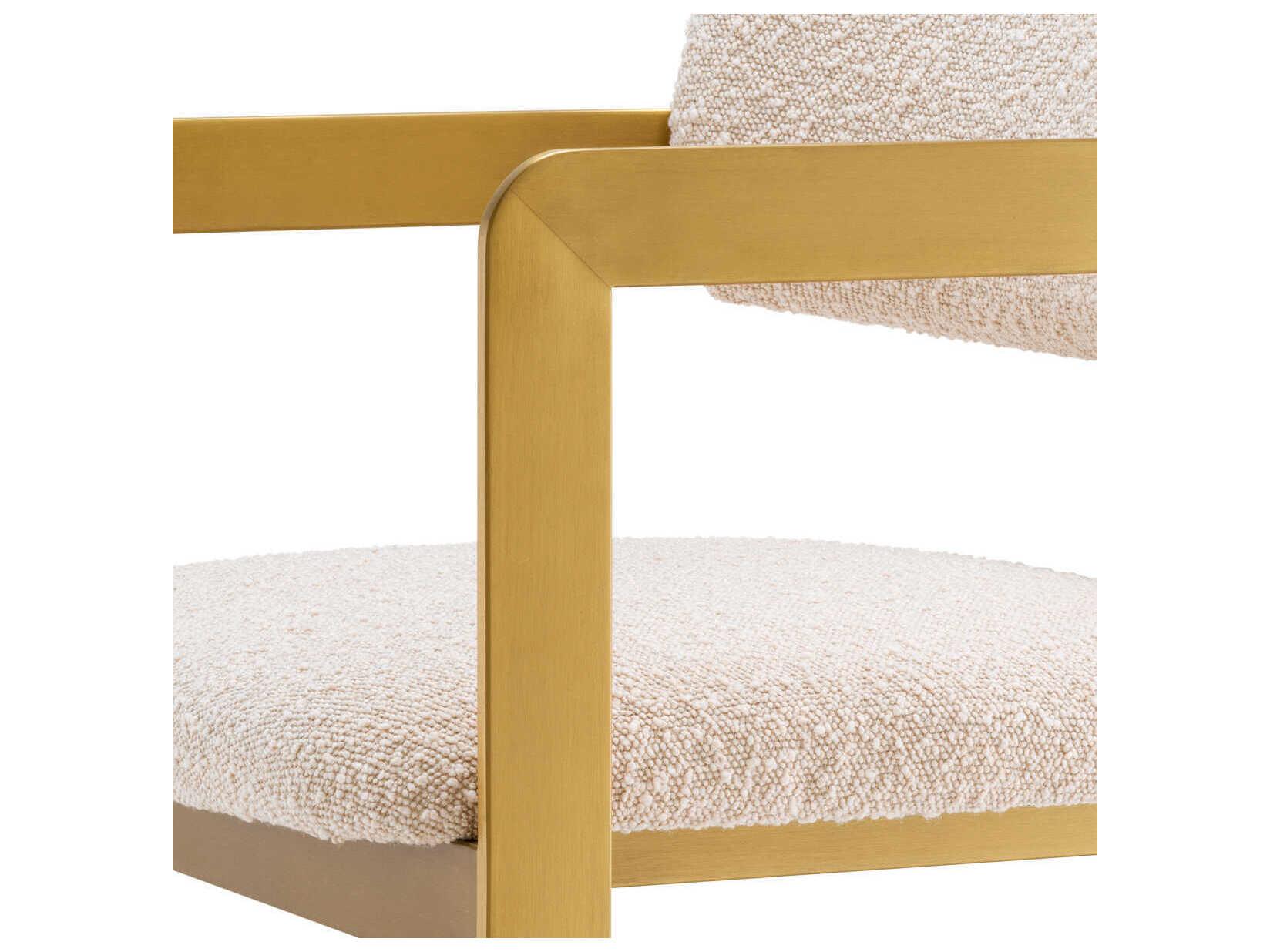 Eichholtz Donato Brushed Brass Boucle Cream Upholstered Counter Stool