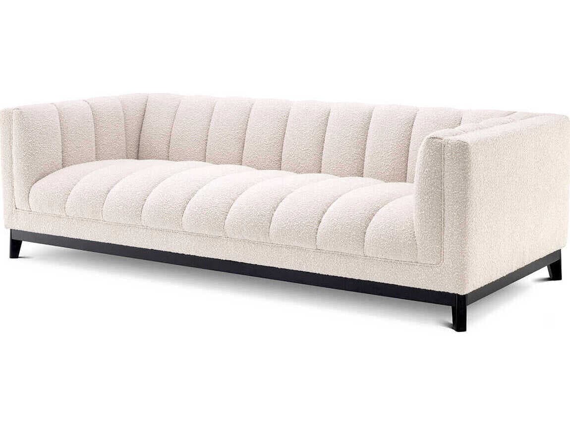Eichholtz Ditmar Boucle Cream Black Base Upholstered Sofa
