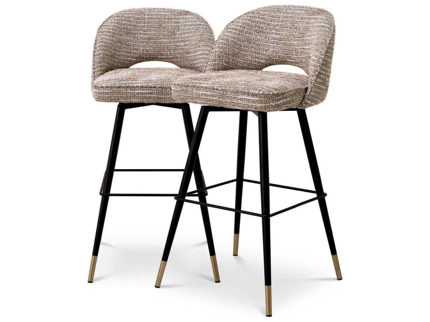 Eichholtz Cliff Mademoiselle Beige Upholstered Swivel Bar Stool Set of 2