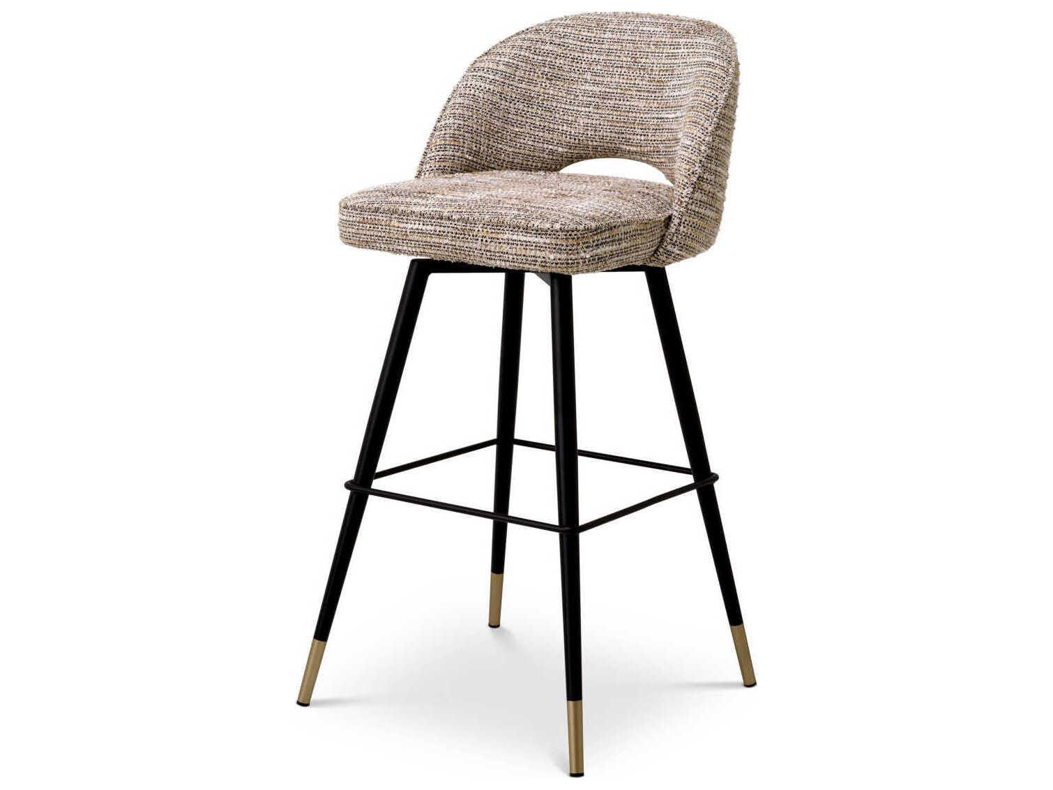 Eichholtz Cliff Mademoiselle Beige Upholstered Swivel Bar Stool Set of 2